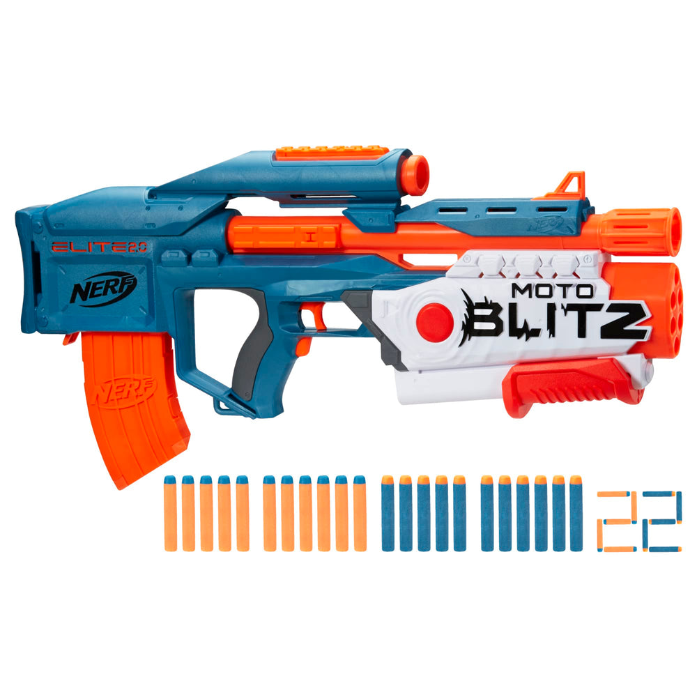 Nerf Elite 2.0 Motoblitz blaster with scope for precise outdoor battles.