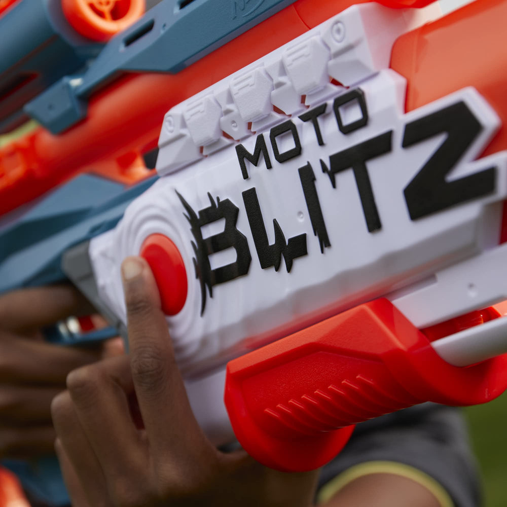 Nerf Elite 2.0 Motoblitz motorized blasting launches ten darts in quick succession.