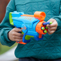 Nerf Elite Junior Explorer 4-dart blast in action for quick rounds