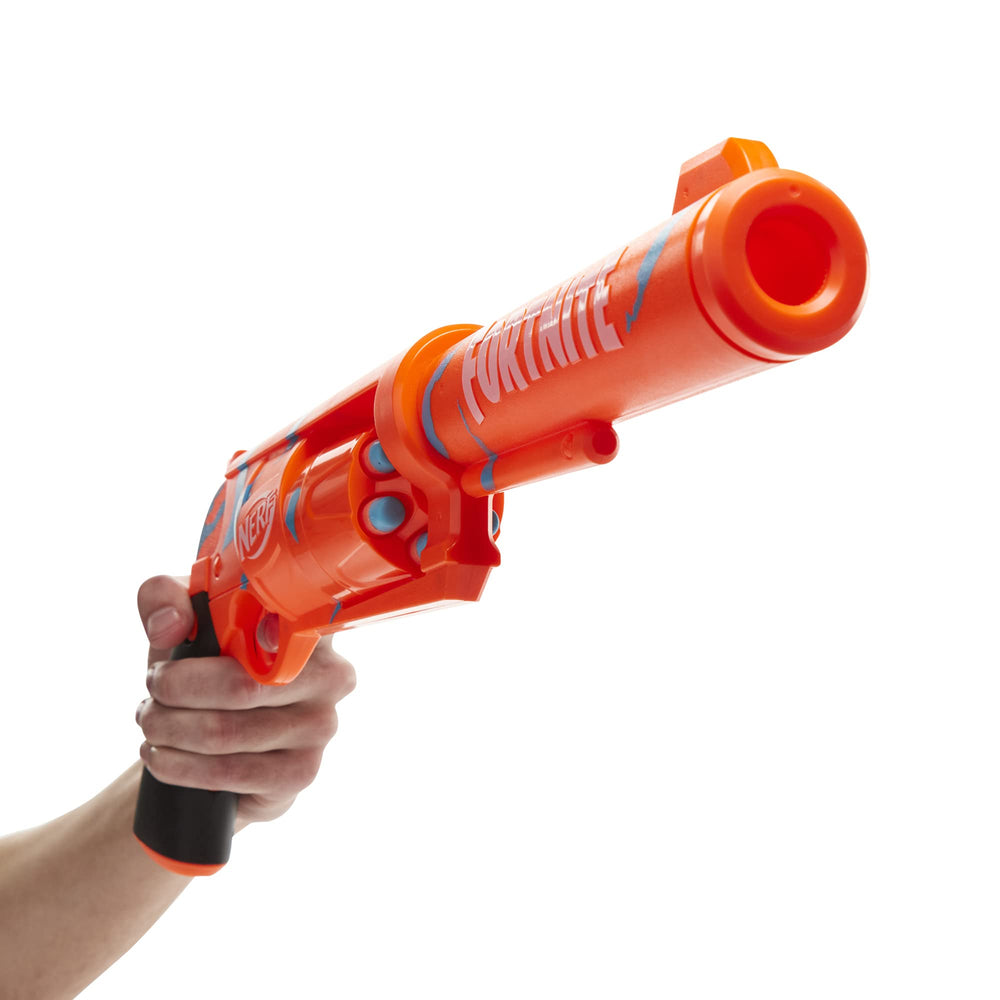 Nerf Fortnite 6-SH side view highlights grip and form.