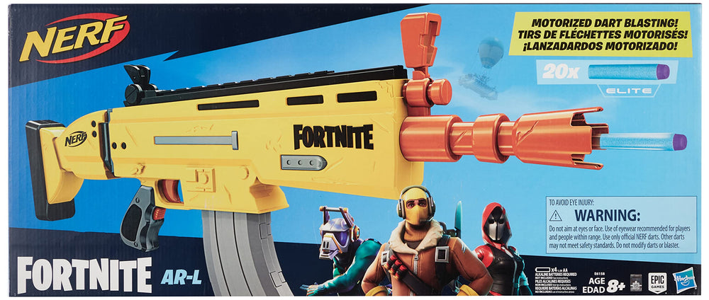 Nerf Fortnite AR-L blaster flip-up sights for precise aiming during play