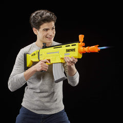 Loading door on Nerf AR-L blaster shown for proper loading sequence