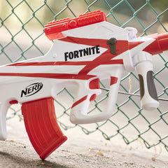 Battery compartment enables powering the motorized blaster for extended play