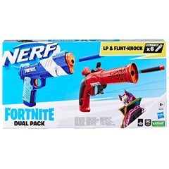 Outdoor duel scene featuring the Nerf Fortnite Dual Pack