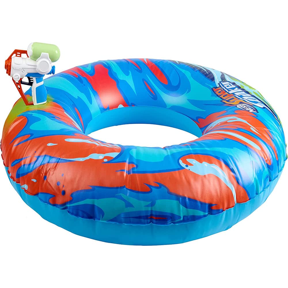 Nerf Hydro Battle Cruiser inflatable pool float with mounted blaster for family soak fun.