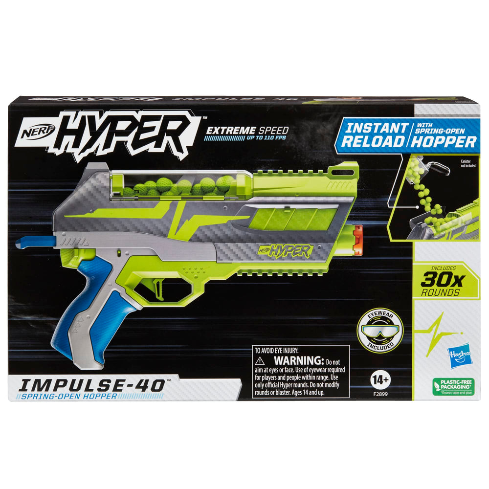 NERF Hyper Impulse-40 hopper doors open for instant reloads.