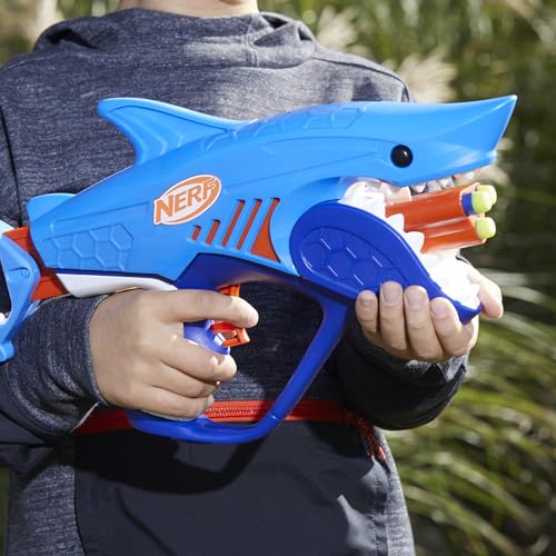 NERF Junior Wild Sharkfire blaster is ready for solo play and outdoor battles.