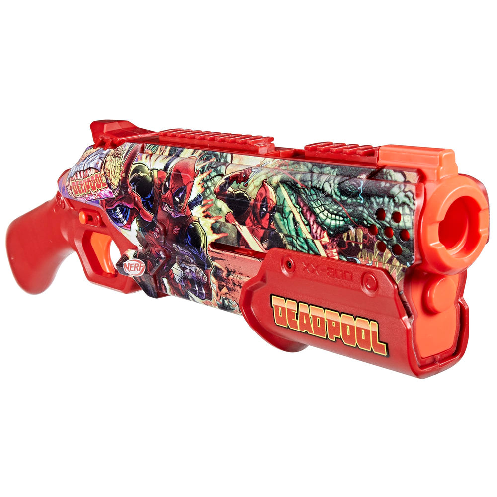 Nerf Marvel Deadpool Blaster side design showing vibrant colors for team play