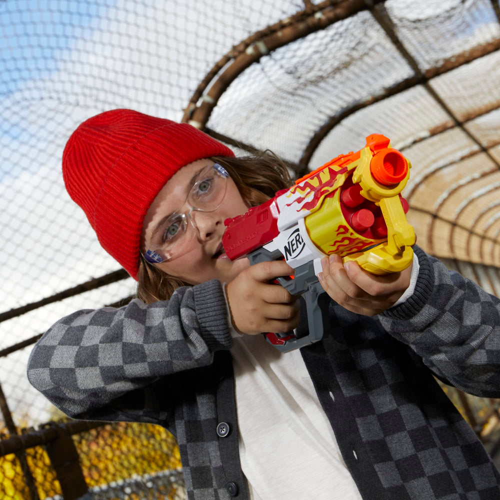 Nerf Mega CycloneShock Hotrod loading darts into the drum for fast prep.