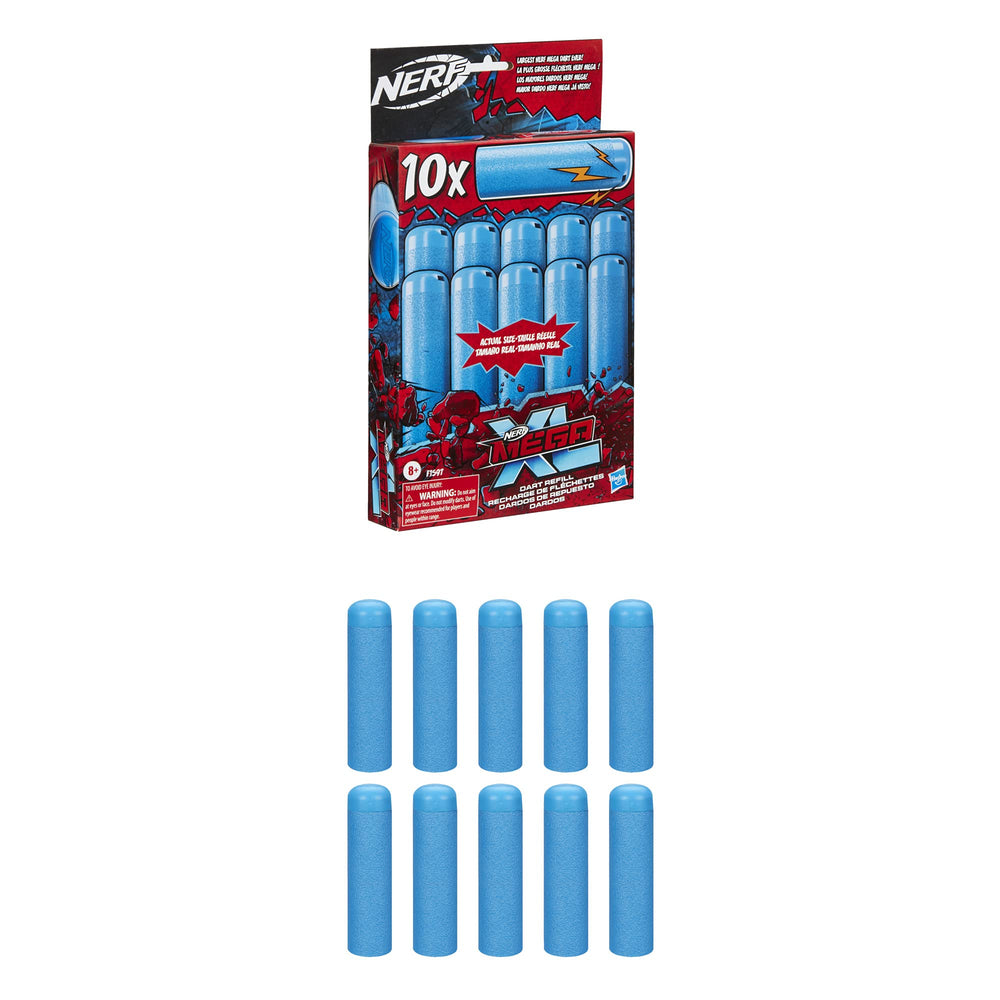 Ten Nerf Mega XL darts ready for quick reloading and play.