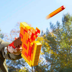 Nerf Minecraft Firebrand Axe priming action enables ready-to-fire fun