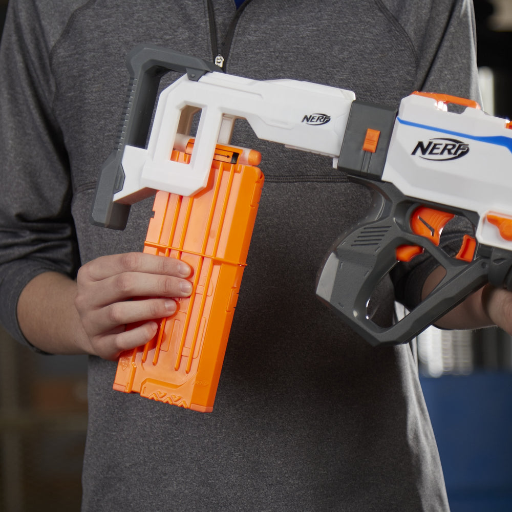 NERF Modulus Regulator indicator-light signals clip status for easier reloads.