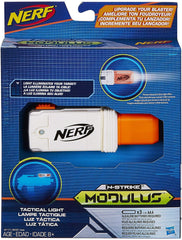 Nerf Modulus Tactical Light on a blaster front view for clear targeting during play.