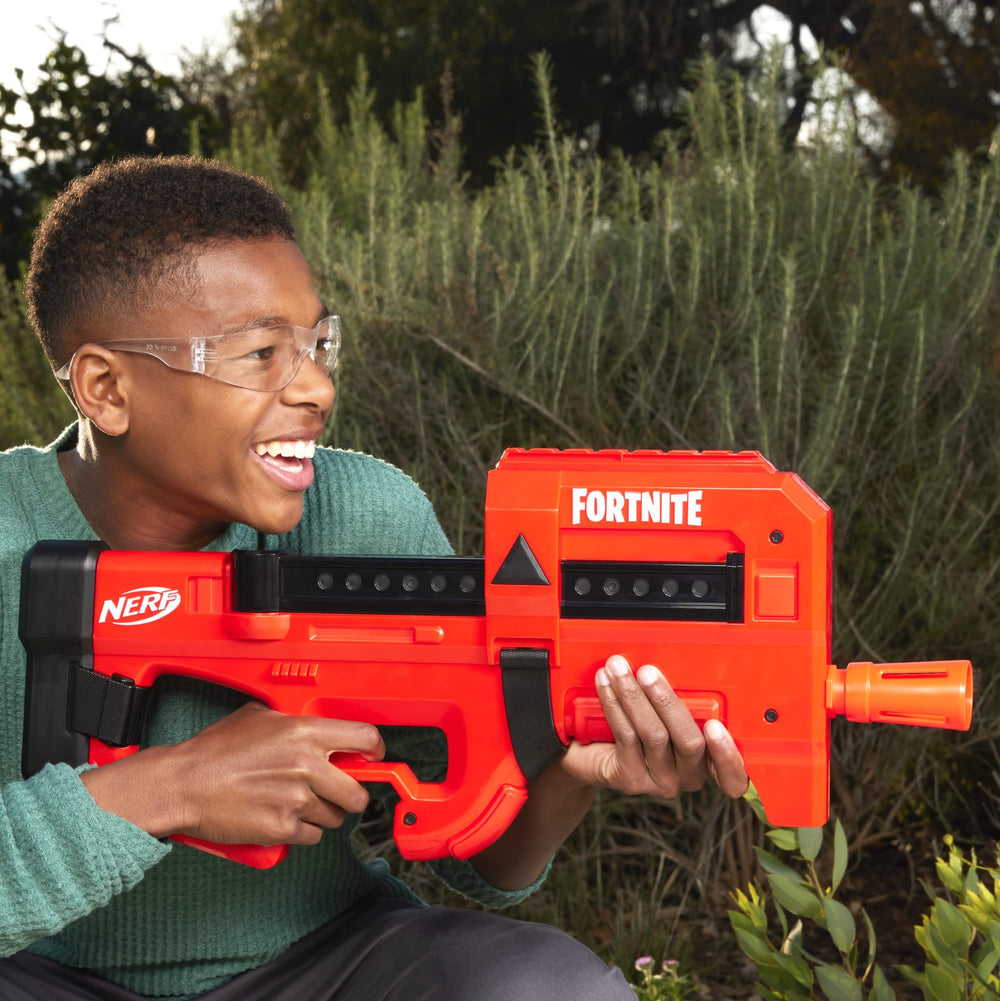 Nerf Fortnite motorized blaster in action for rapid-fire fun.