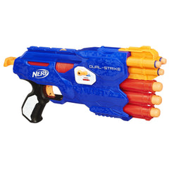 Nerf N-Strike Elite Dual-Strike blaster front view for backyard battles.
