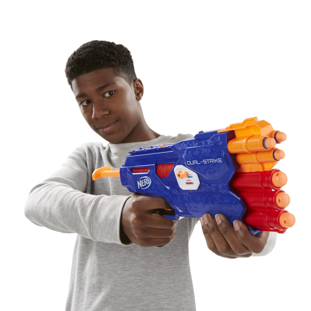 Nerf N-Strike Elite Dual-Strike blaster in action.
