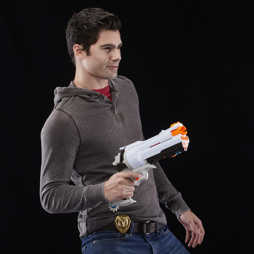 Nerf Overwatch McCree blaster with ready indicator to cue timing.