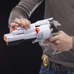 Nerf Overwatch McCree blaster close-up of spinning spur for realism.