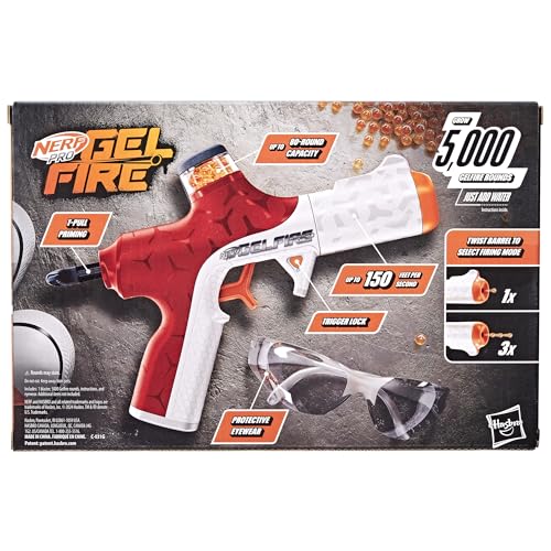 Nerf Pro Gelfire box content includes blaster, eyewear, and rounds