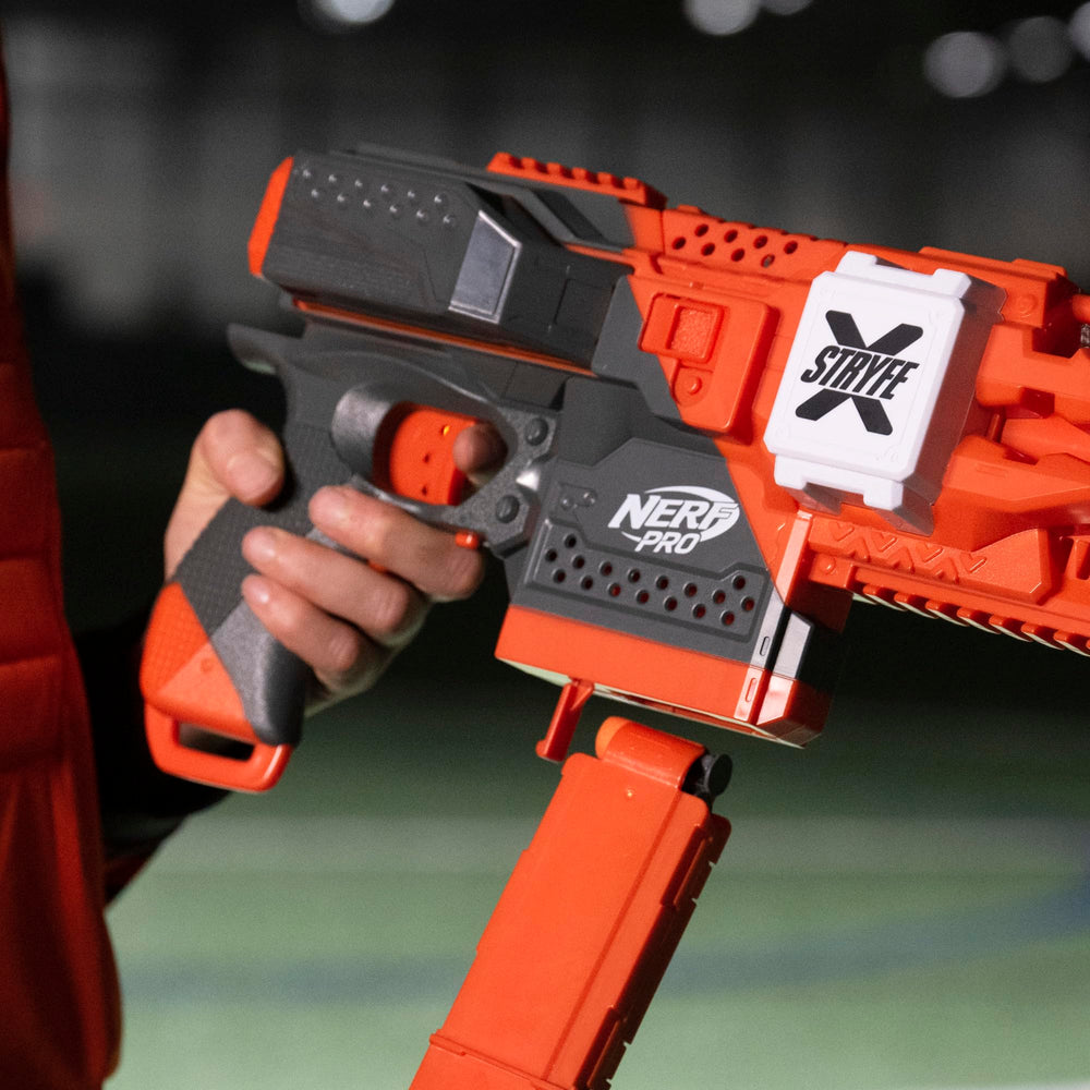Nerf Pro Stryfe X compact grip for comfortable extended battles.
