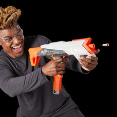 Nerf Pro Torrent 15-dart magazine enables quick reloads.
