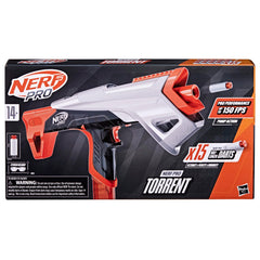 Nerf Pro Torrent 15-half-length darts ready for precise shots.