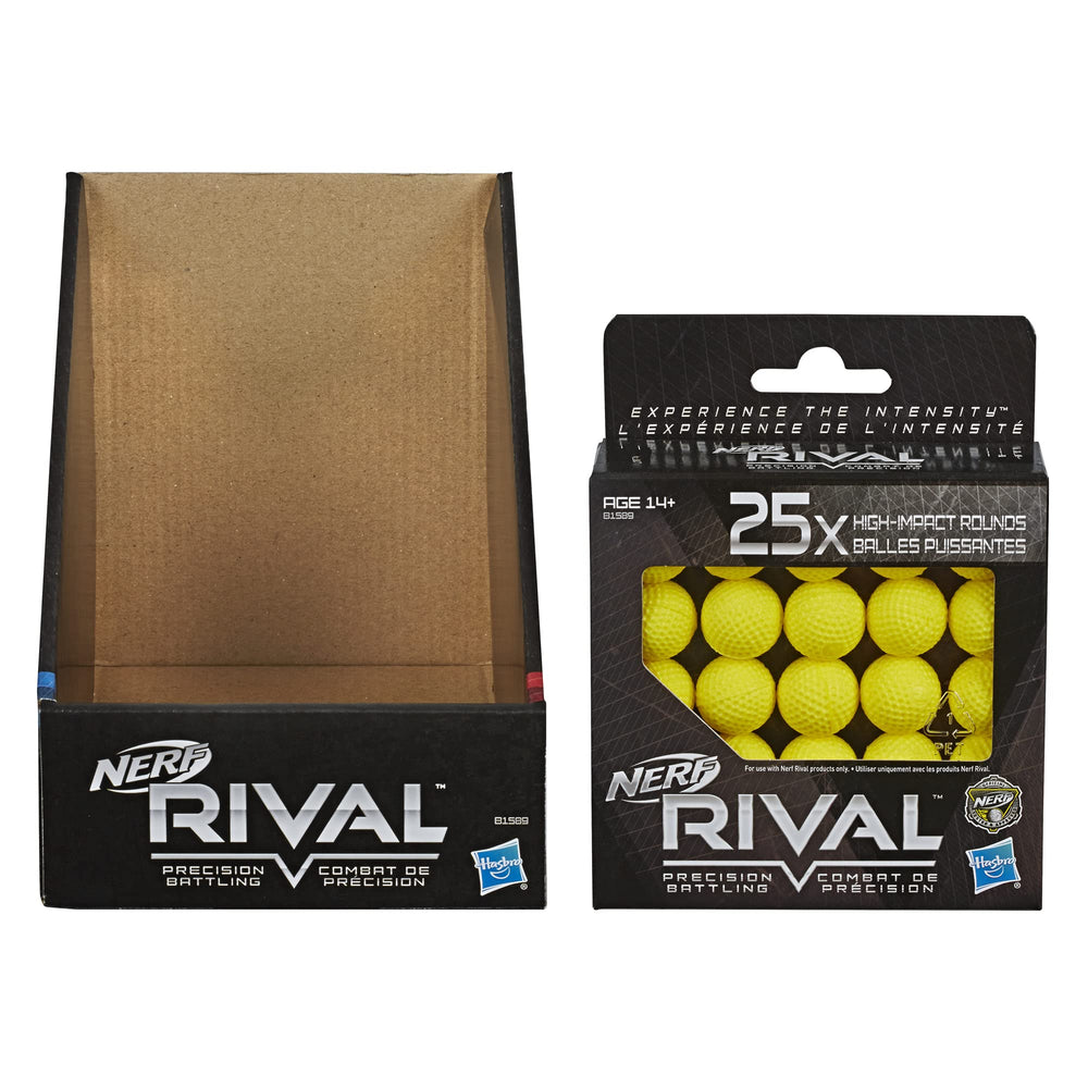 Nerf Rival 25-Round Refill Pack contents, shows 25 high-impact rounds.