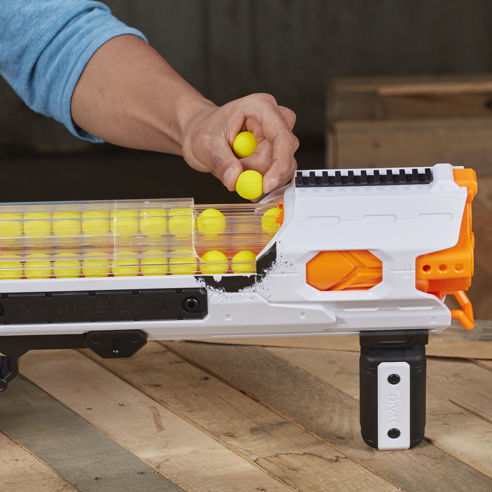 Nerf Rival Hades XVIII-6000 with red and blue flags for team play