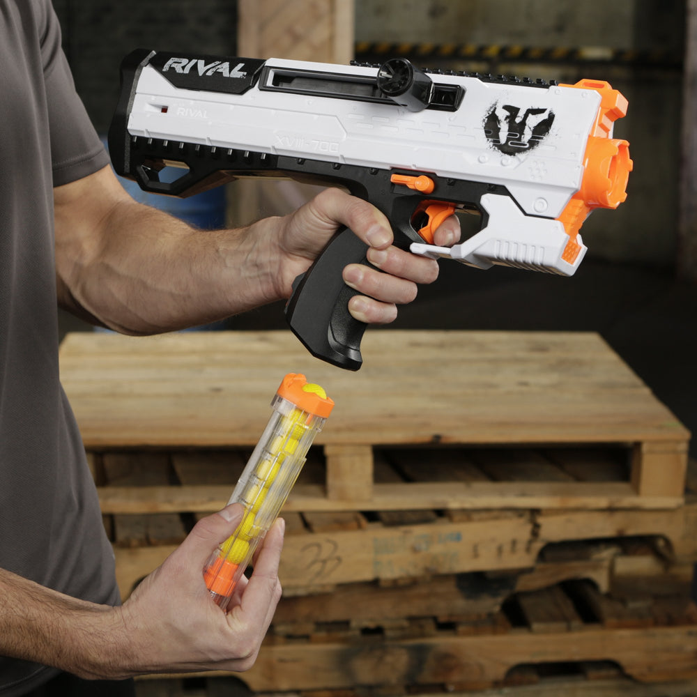 Nerf Rival Phantom Corps Helios XVIII-700 two flags included for flag-based play.