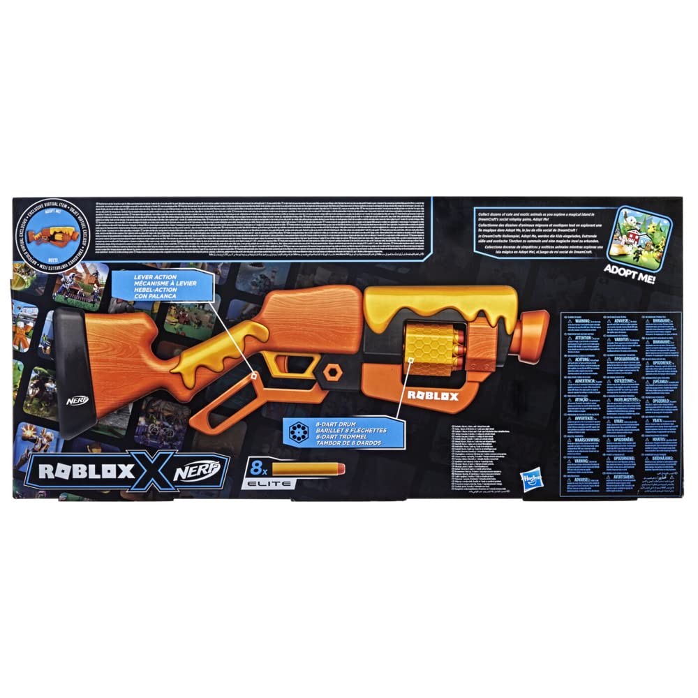 Nerf Roblox Adopt Me Bees blaster with 8 Nerf Elite darts ready for target practice