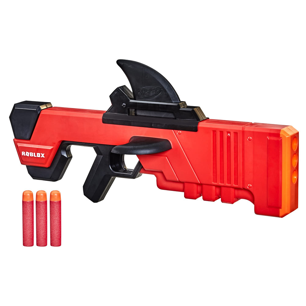 Nerf Roblox MM2 Shark Seeker blaster front-loading action enables quick reloads for play
