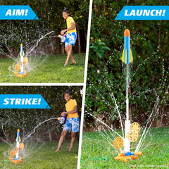 Nerf SkyBlast foam rocket launch captured mid-air for action-packed play
