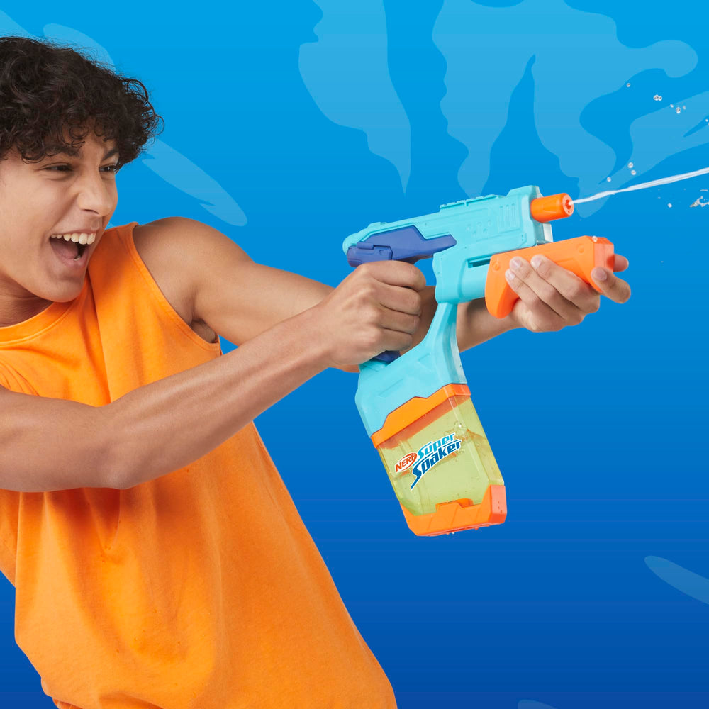 Dunk-Fill blaster spews water during spirited outdoor play.