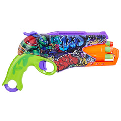 Children playing with Nerf TMNT blaster during outdoor game