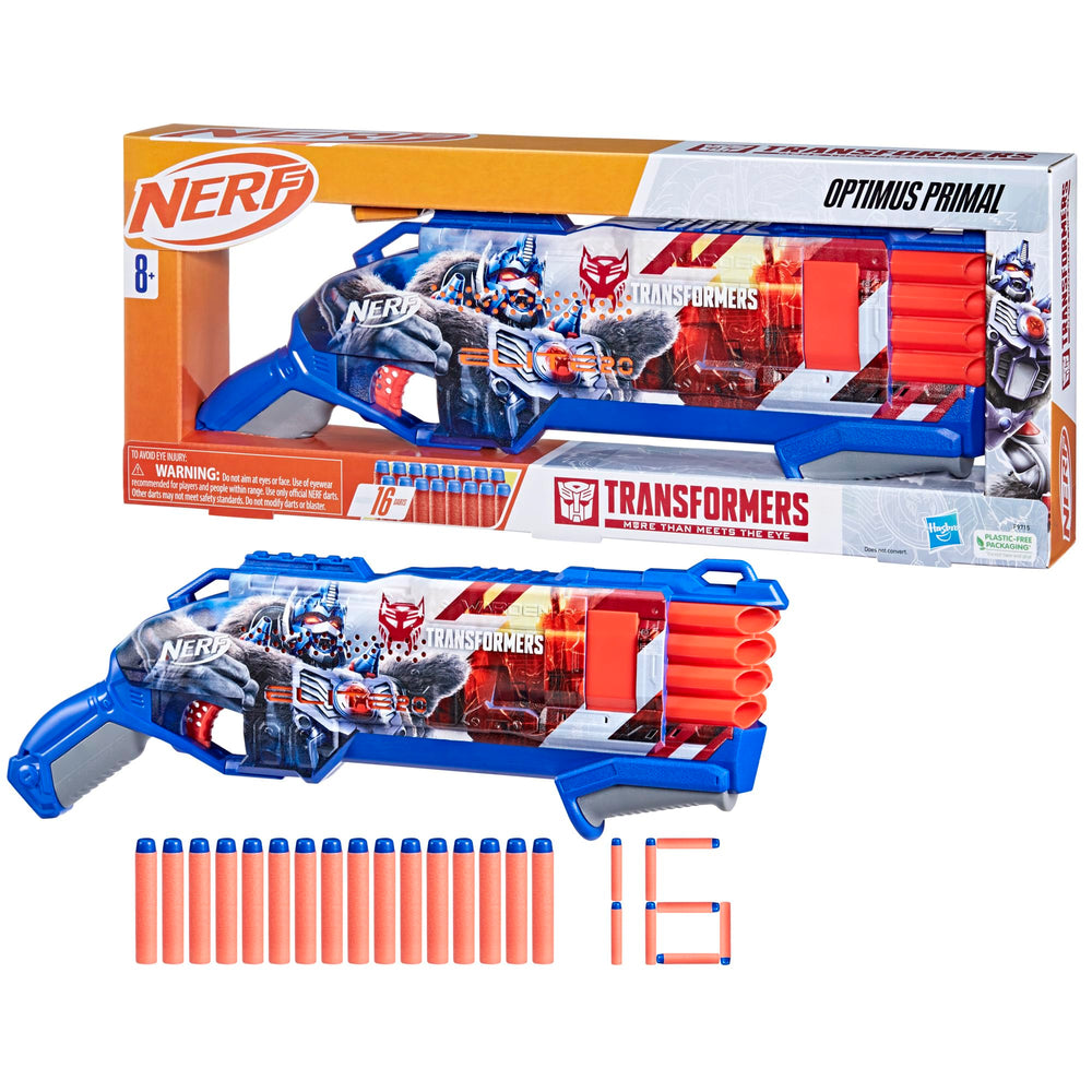 Nerf Transformers Optimus Primal blaster in use during play