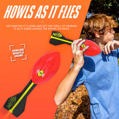 NERF Vortex Aero Howler ball with three-fin tail stabilizing spirals for accuracy