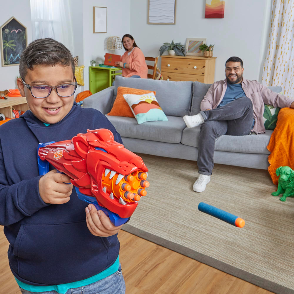 NERF Wild Lionfury lightweight blaster travels easily for kids on the move.