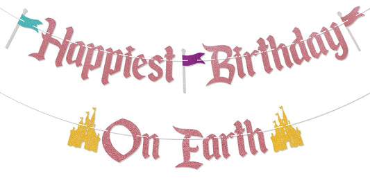 Nesinpa Happiest Birthday On Earth banner, assembled for quick party setup and instant castle party vibes.