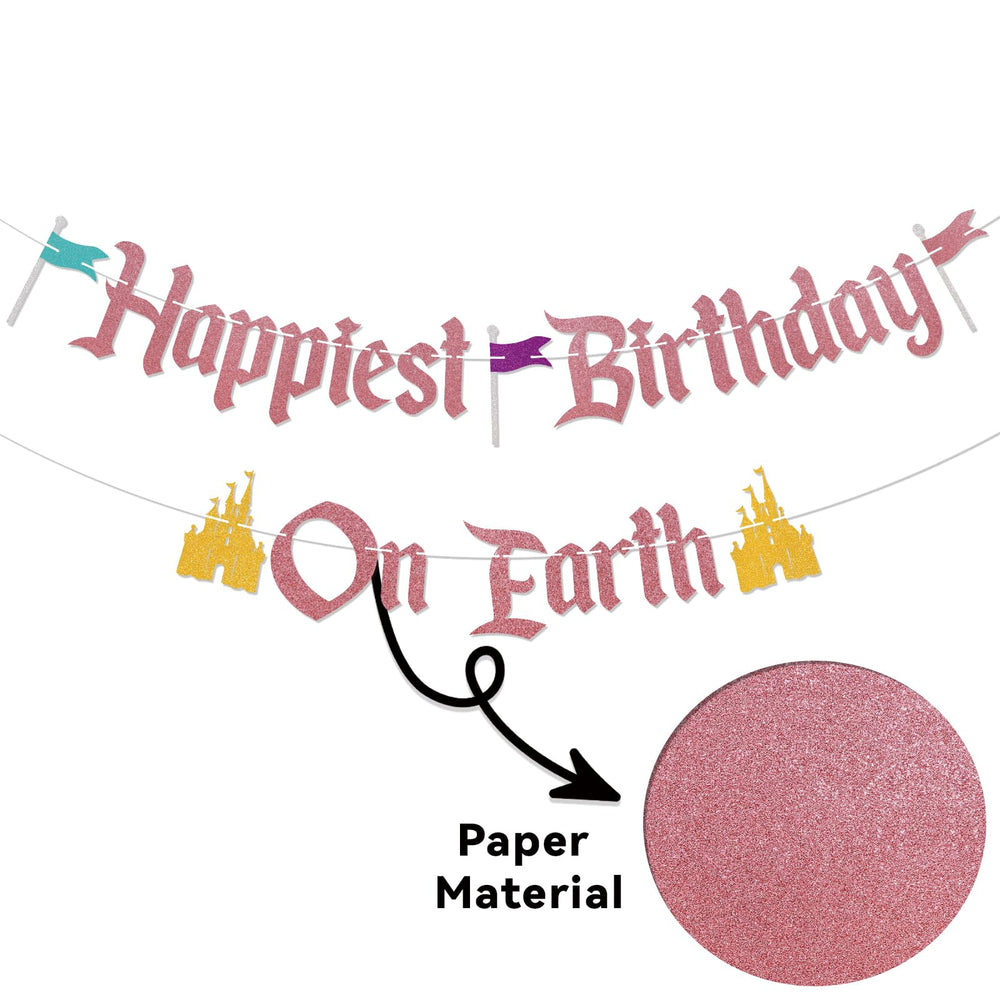 Nesinpa rose gold banner, castle theme enhances princess party ambiance and décor.