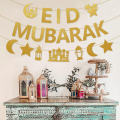 Pre-strung Eid Mubarak banner saves time with no DIY required