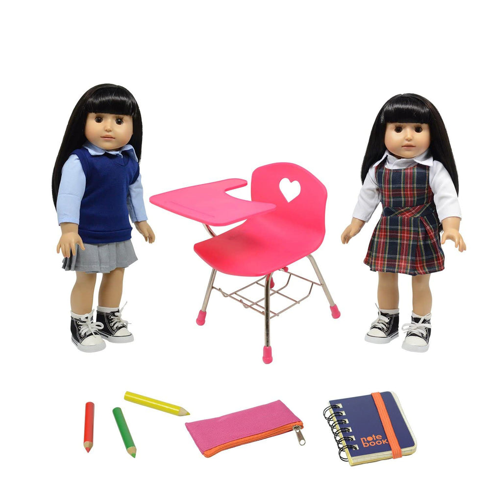 The New York Doll Collection back-to-school desk for 18-inch dolls, enabling classroom pretend play.