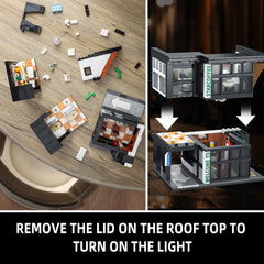NEWABWN two floor coffee shop model showcases detailed interiors for imaginative play.