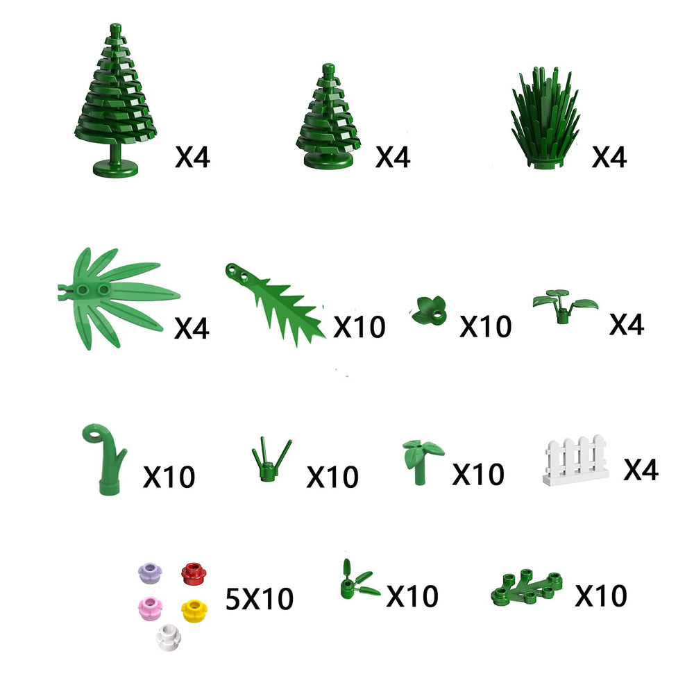 Newbeoding 144-pcs plant and tree set with flowers for modular park displays.