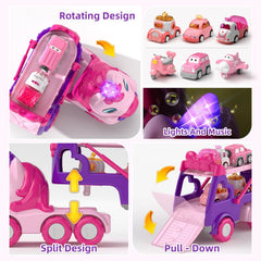 Newcrave 7-in-1 truck set mini cars side view highlights kid-friendly design.