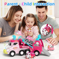 Newcrave truck toy with four cars lined up, encourages storytelling