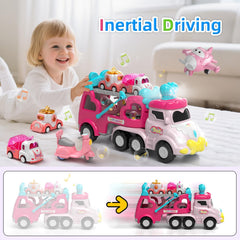Newcrave pink trailer side view shows compartments for loading and sorting