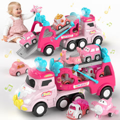 Newcrave pink truck front view with crown, ideal for imaginative play