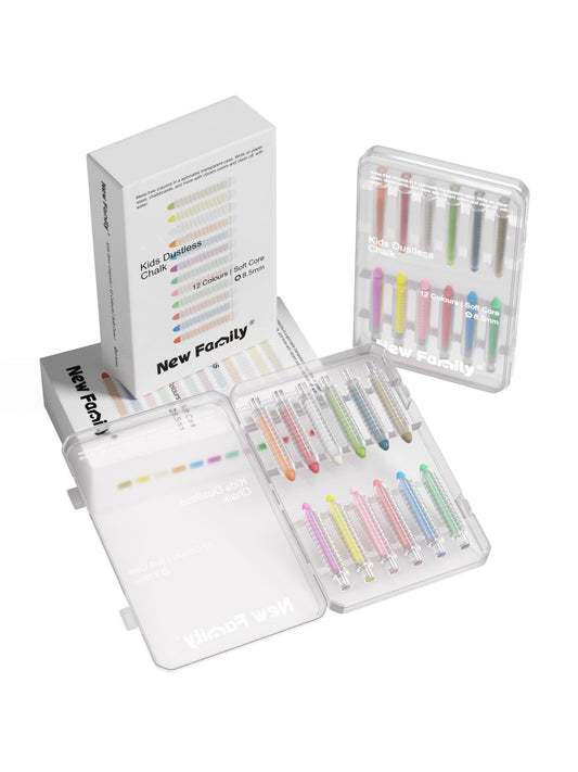 NewFamily Dustless Chalk 2-Pack box displaying two color sets for family sharing