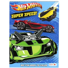 Newluck Hot Wheels Super Speed Coloring Book cover with bold cars and tracks for kids' party fun