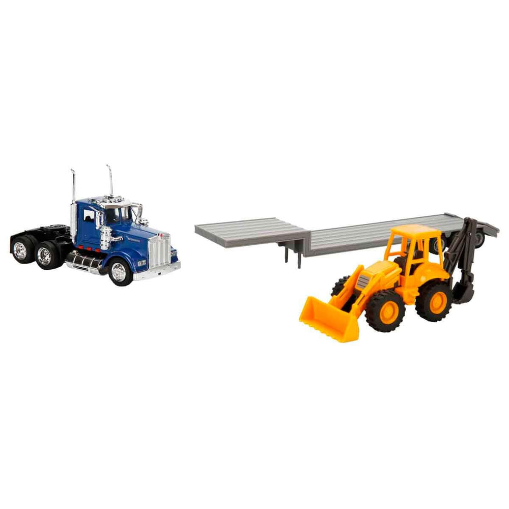 NewRay 1:43 backhoe loader blue detail, perfect for close-up display.